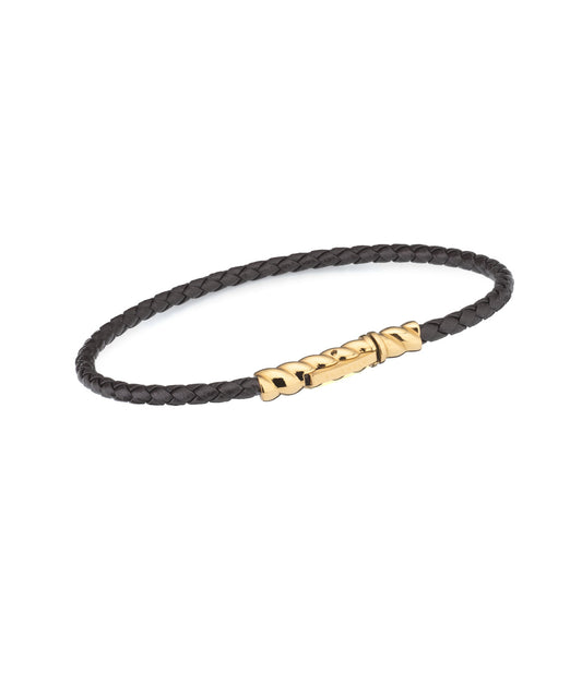Pulseira fina dourada com couro castanho | My Way