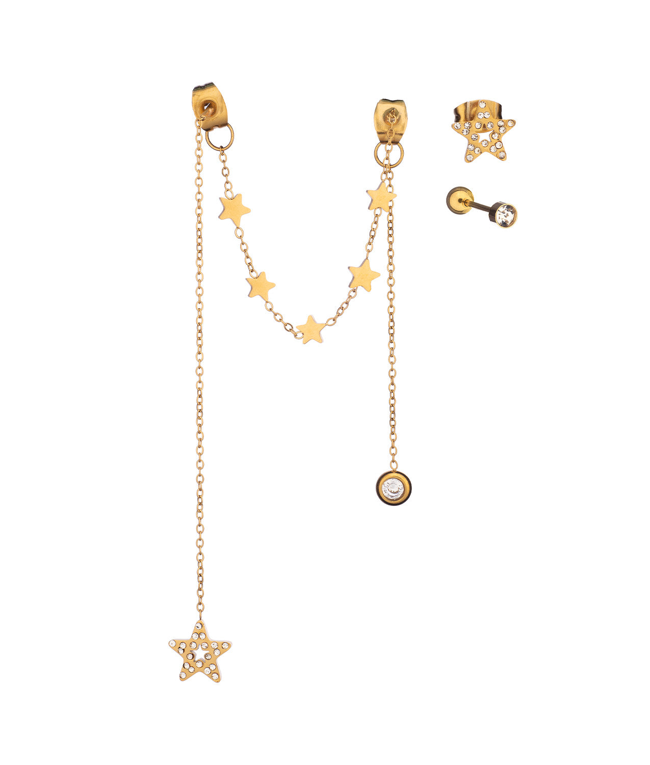Pack of gold earrings with stars | Beautiful