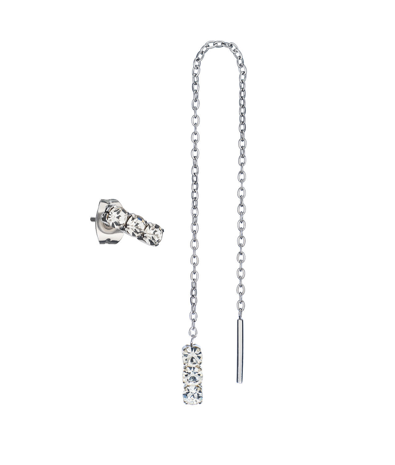 Brincos prateados com cristais Beautiful