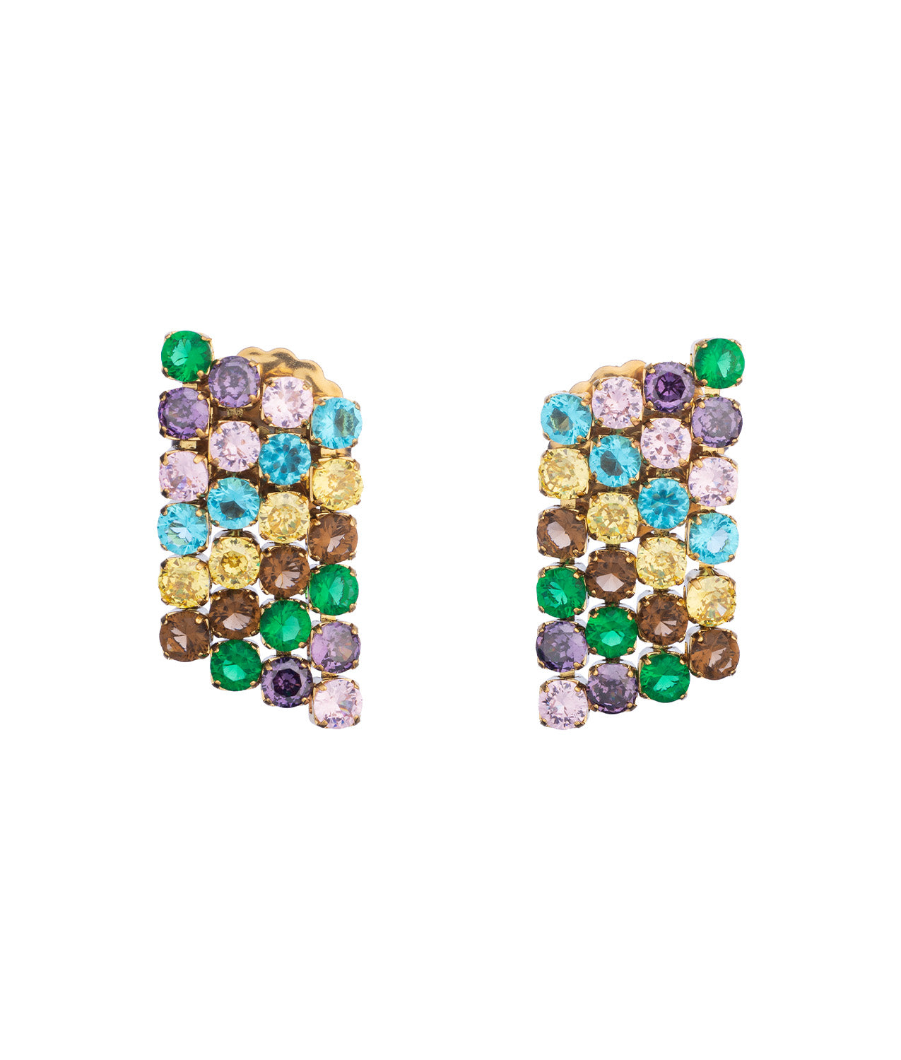 Beautiful gold earrings with colorful crystals