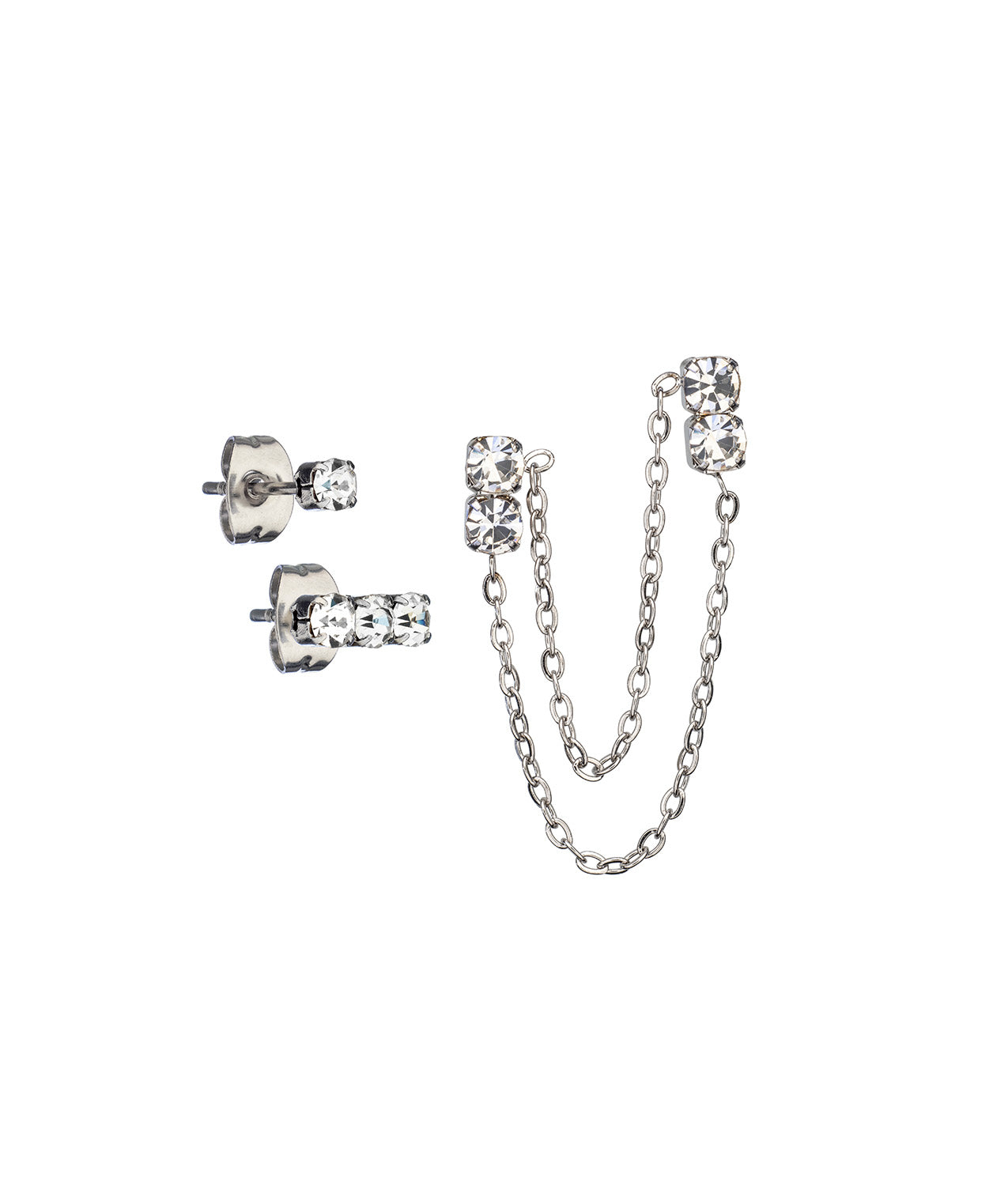 Pack of silver earrings with crystals