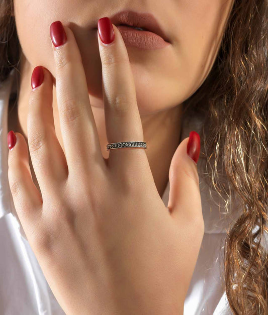 Simple silver ring with chain | Never ending story