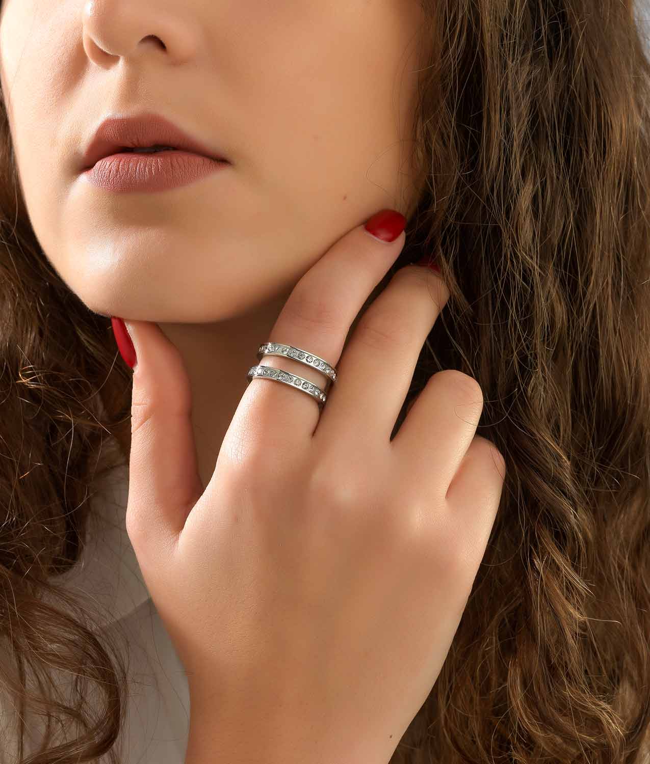 Silver double ring with crystals | Never ending story