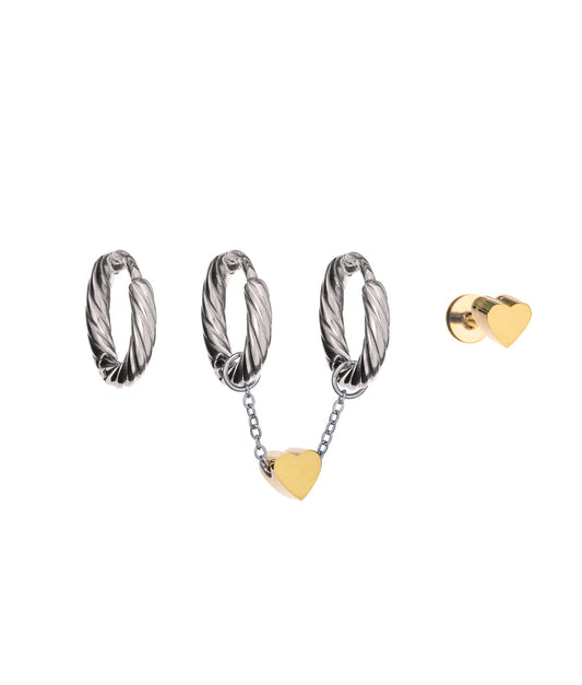 Wunderschönes Set aus Herzohrringen aus Silber und Gold