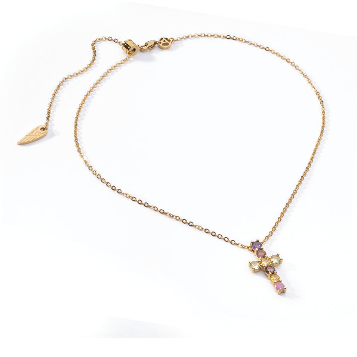 Goldene Kreuzkette mit farbigen Kristallen | Lost in you